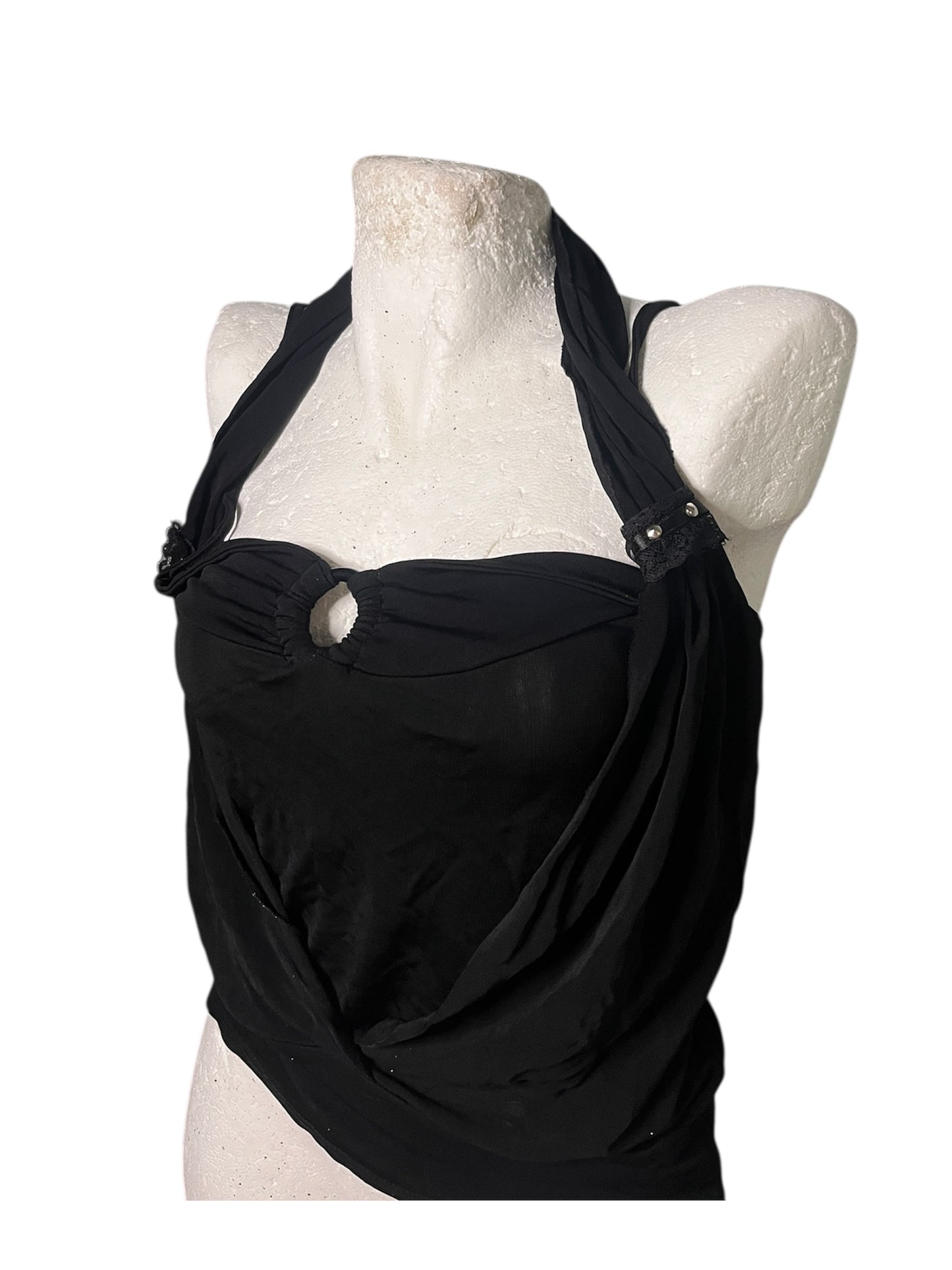 Black Draped Halter Top in Soft Rayon #11970