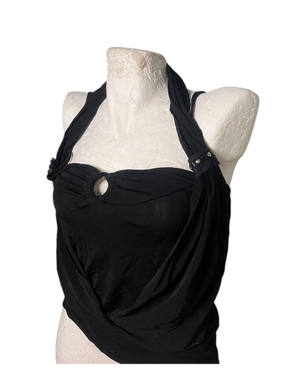 Black Draped Halter Top in Soft Rayon #11970