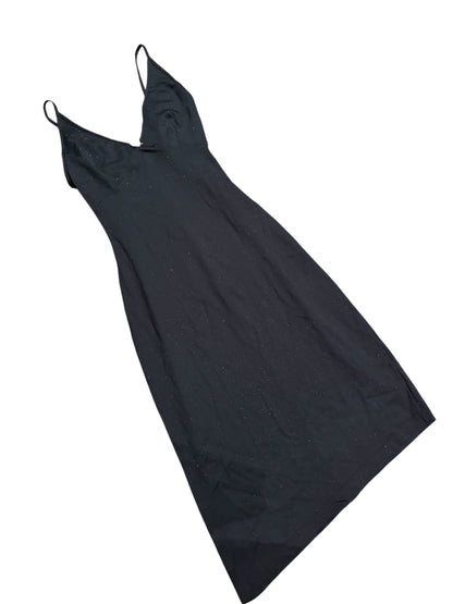 NYK Black Glitter Slip Dress with Rose Detail #13573
