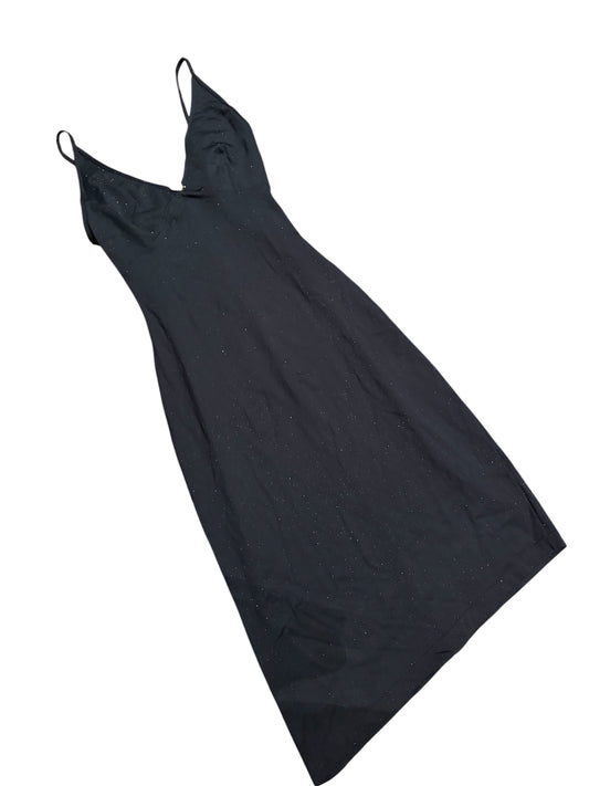 NYK Black Glitter Slip Dress with Rose Detail #13573