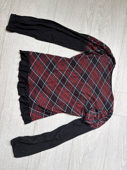 Y2K Plaid Ruffle Long-Sleeve Top #13220