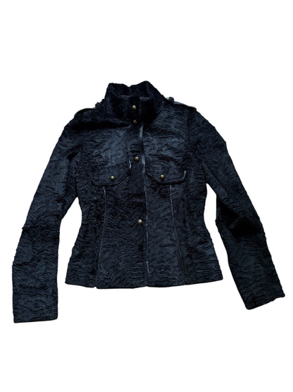 Black Fur Trim Jacket with Leather Details #13555