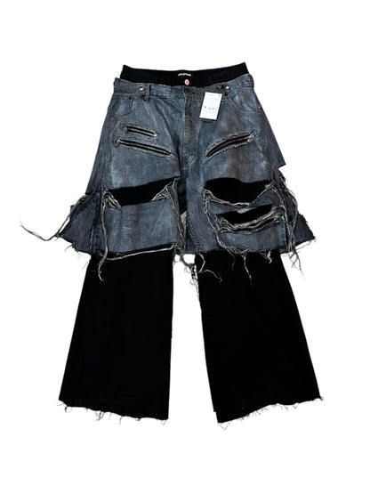 MM.Option layered damage black denim pants #7598