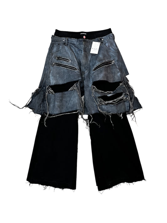 MM.Option layered damage black denim pants #7598