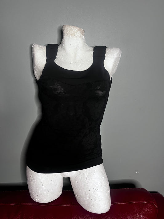 Black Baroque Flocked Corset Tank #11088