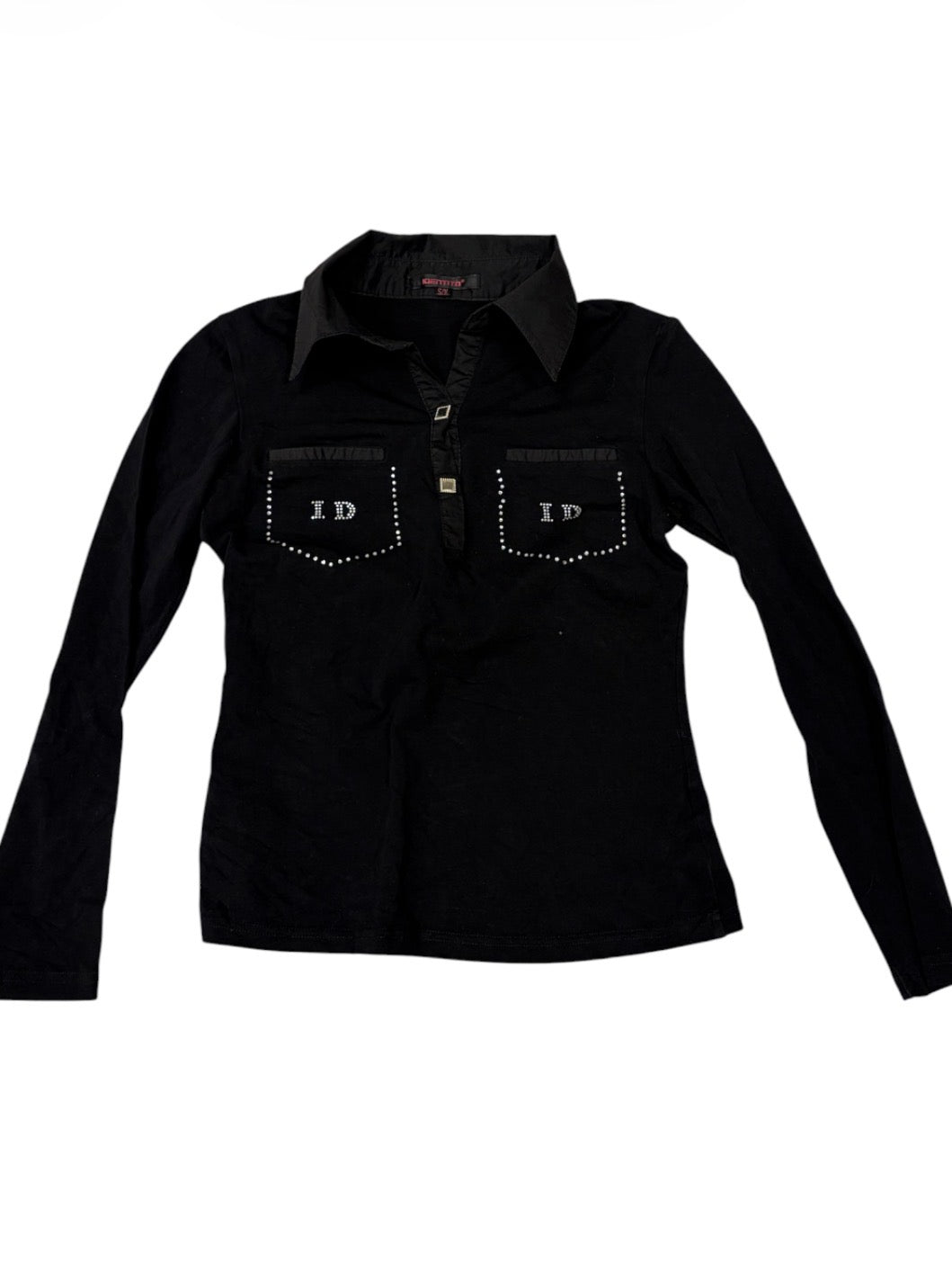 Vintage Rhinestone Collared Long-Sleeve Top #13350