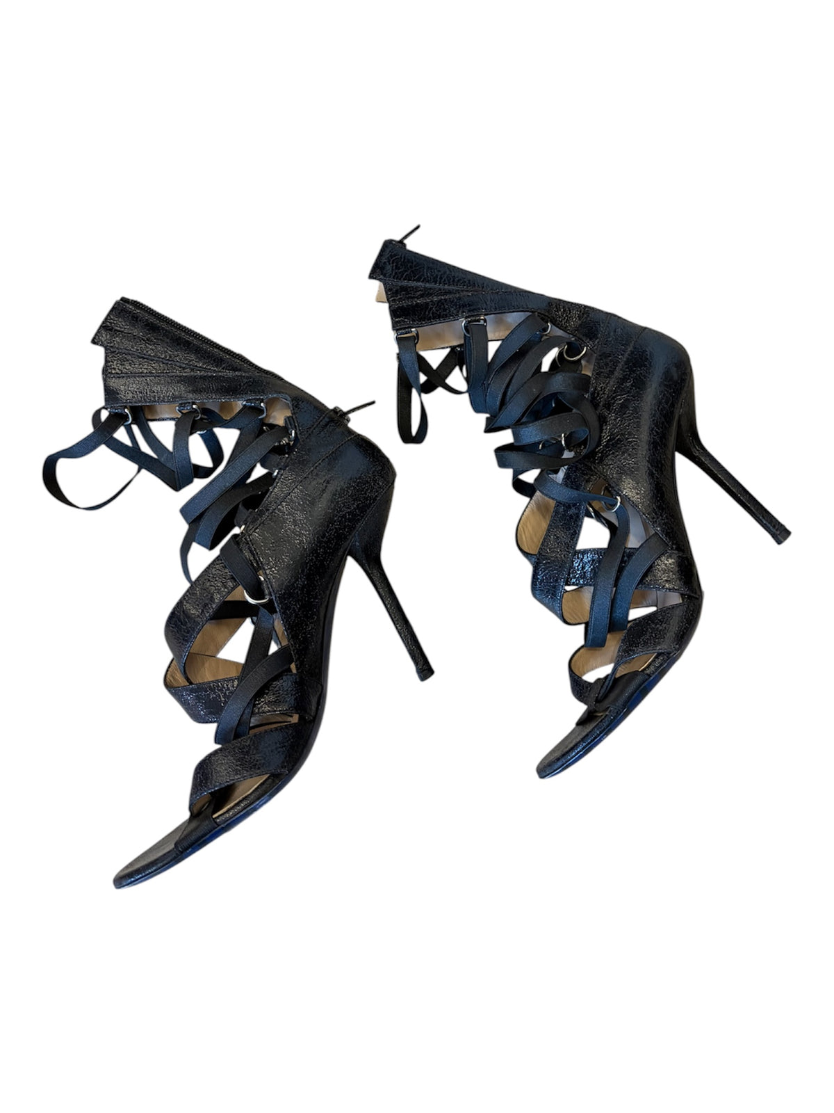 Jean Paul Gaultier Black Leather Lace-Up Heeled Sandals #9609