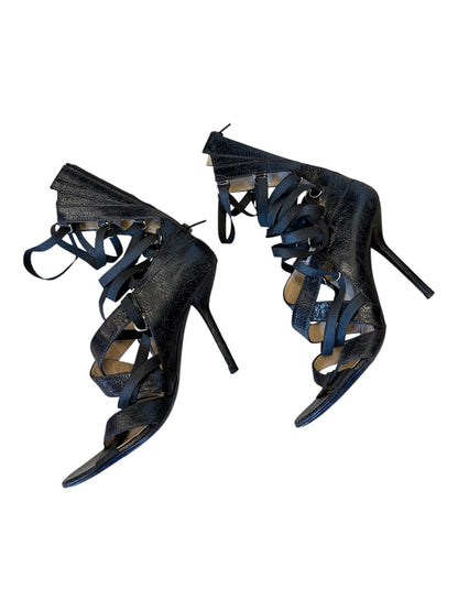 Jean Paul Gaultier Black Leather Lace-Up Heeled Sandals #9609
