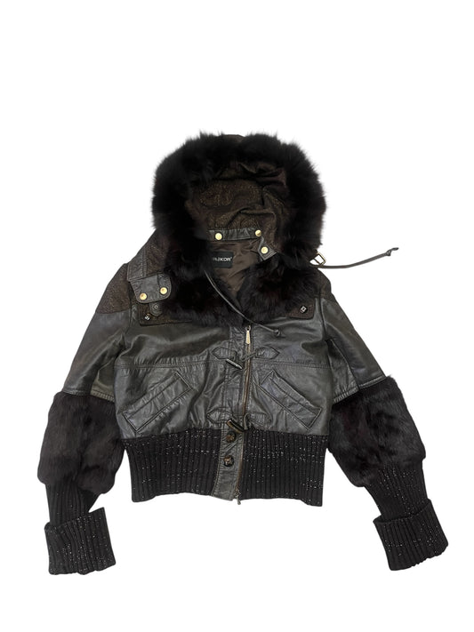 Y2K Fur Trim Leather Jacket #11861
