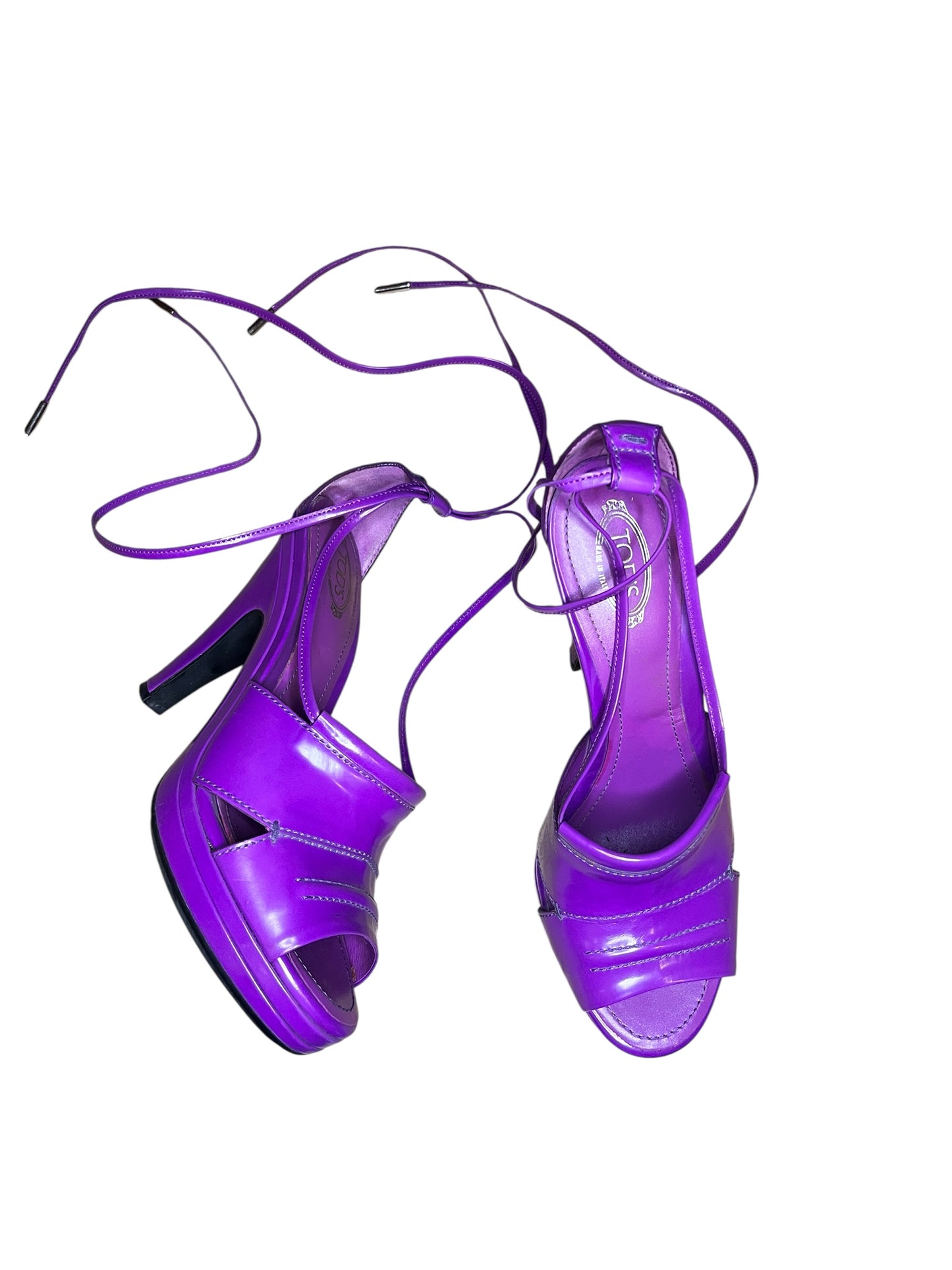 Tod’s Purple Patent Leather Lace-Up Platform Sandals #9606