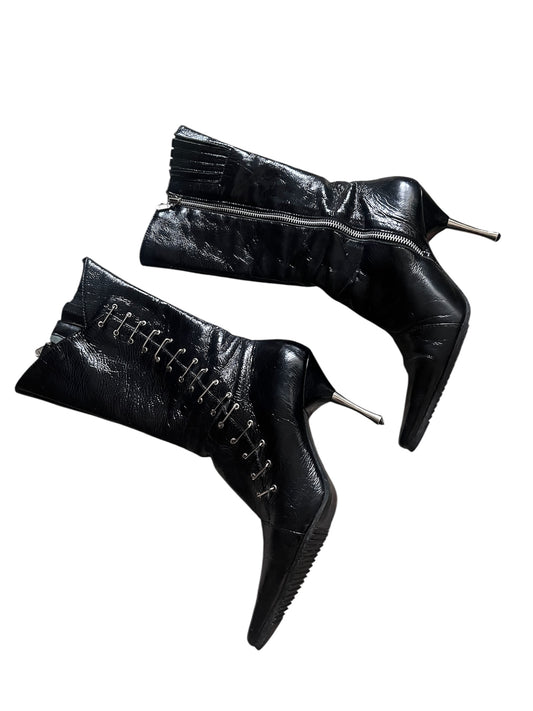 Francielt Herrera Black Patent Lace-Up Heeled Boots – Size 39 #11705