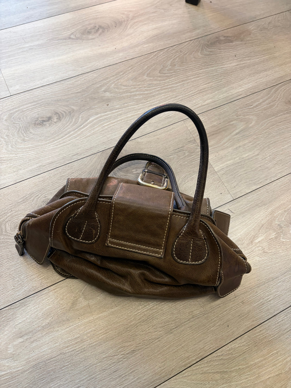 Brown Leather Buckle Shoulder Bag #13623