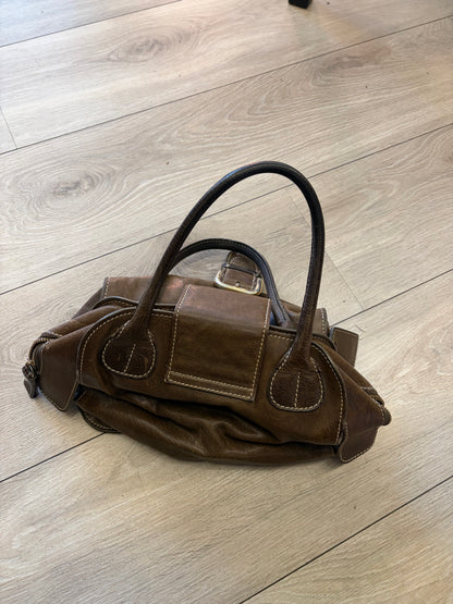 Brown Leather Buckle Shoulder Bag #13623