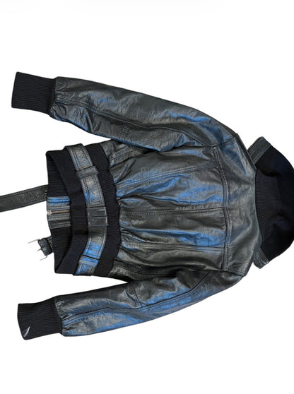 Aviatrix Belted Leather Bomber Jacket #13391