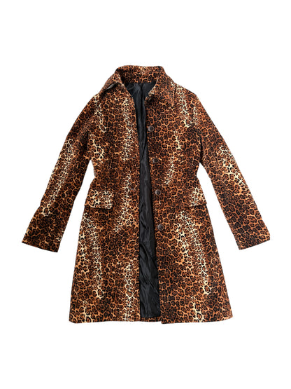 Italian Leopard-Print Velvet Maxi Coat #13195