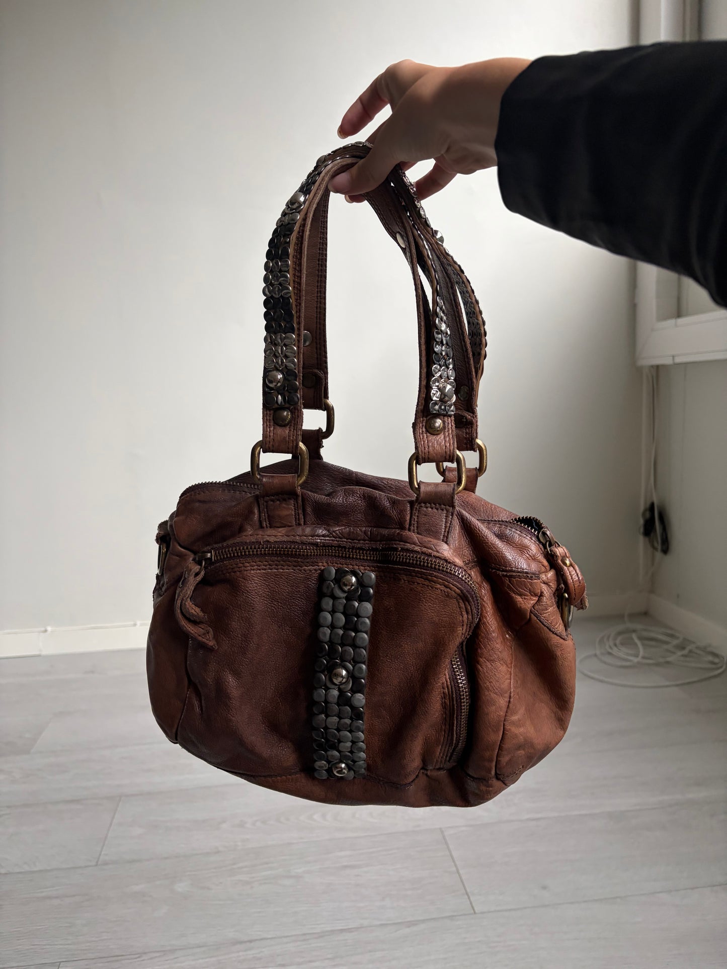 Studded Leather Bowling Bag #13181