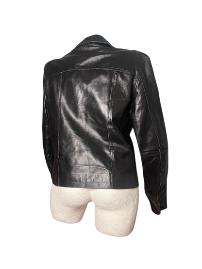 Onyx Jeans Black Leather Biker Jacket #11946