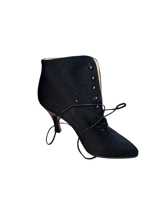 Sergio Rossi Black Satin Lace-Up Ankle Boots #9622