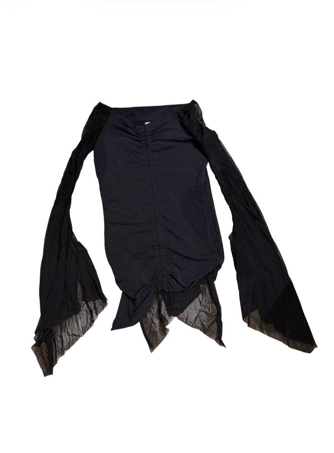 Cynical Black Ruched Mesh Top #13400