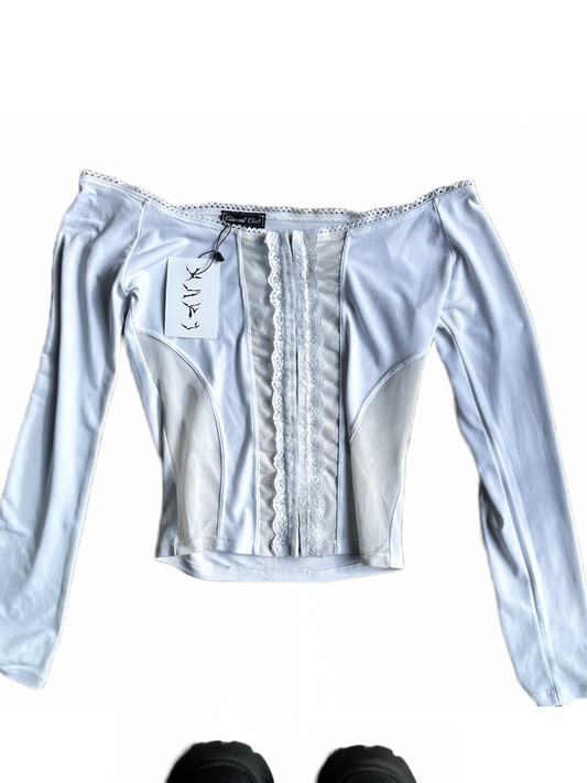 White Corset Off Shoulder Top S/M #4847