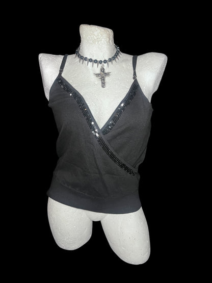 Y2K Black Sequin Trim Cami Top #9743