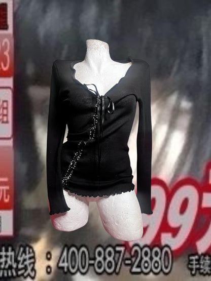 Ribbon Corset Knit Top #10646