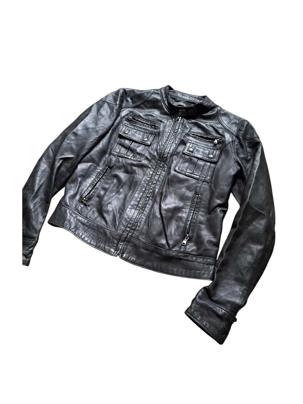 Paquito Black Leather Moto Jacket with Cargo Pockets #13562