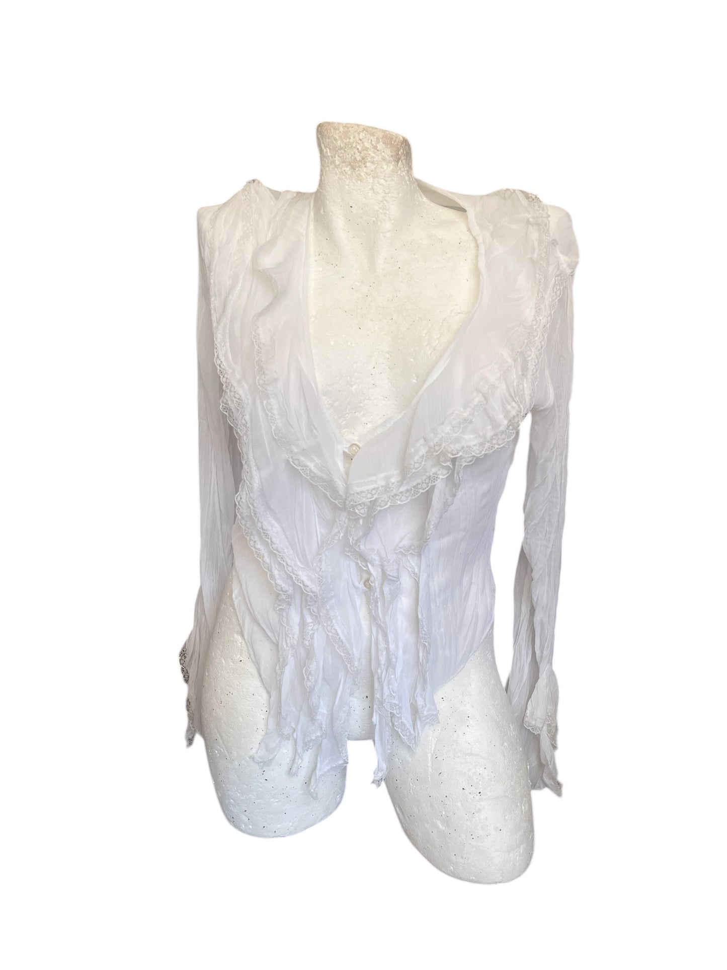Sheer Lace Ruffle Blouse — Romantic #12192