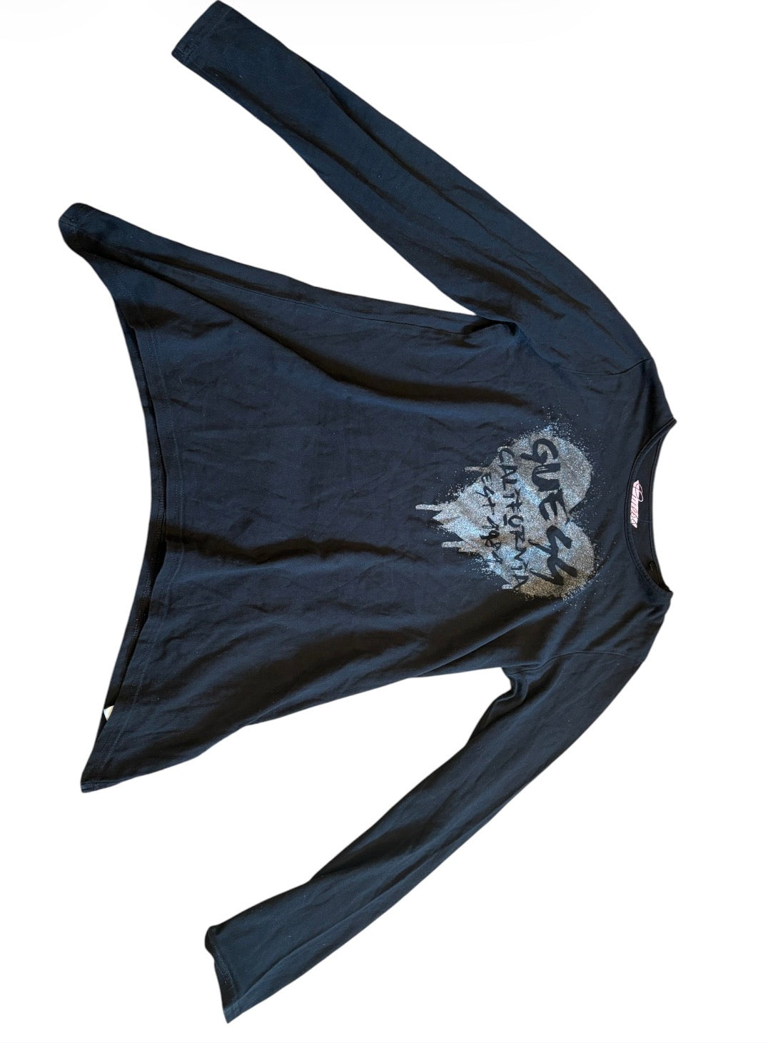 Y2k Guess Black Graphic Asymmetrical Longsleeve #13376