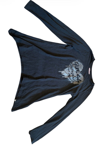 Y2k Guess Black Graphic Asymmetrical Longsleeve #13376