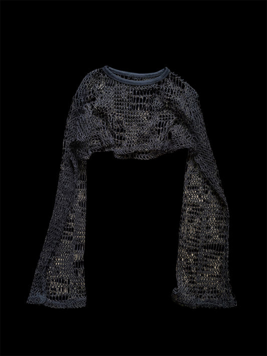 Black Open Knit Super Crop Top #13548