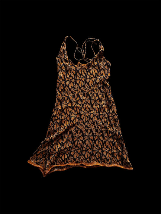 Vintage Y2K Kat. K Orange Knitted Cotton & Linen Glitter Dress