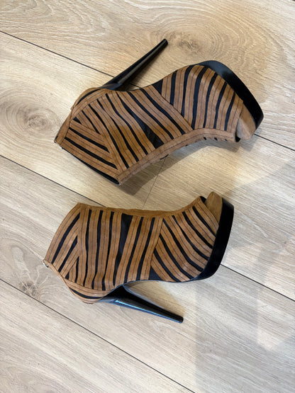 Pierre Hardy Suede & Mesh Peep-Toe Ankle Boots #13633