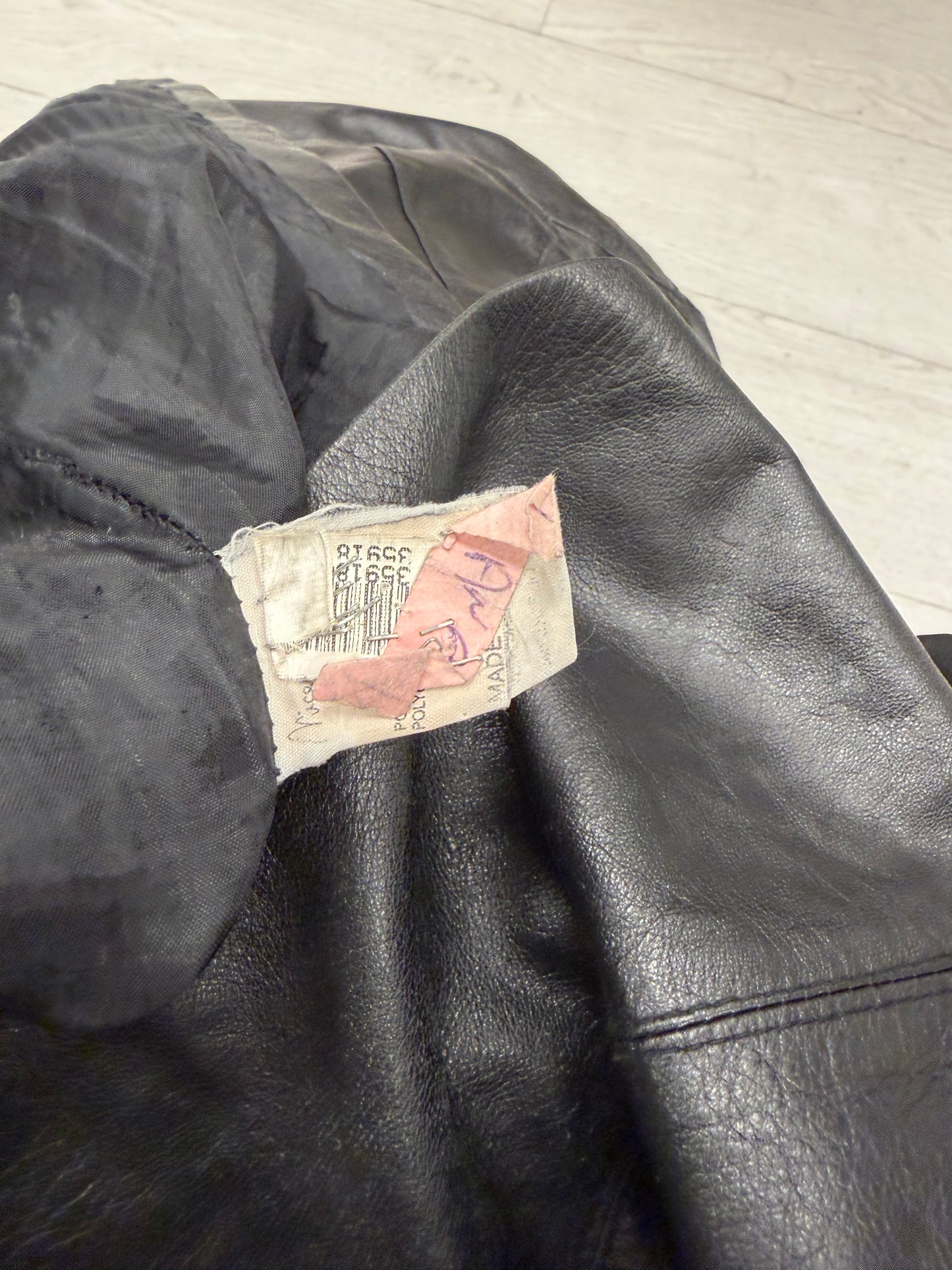 Black Leather Zip-Detail Coat #13334