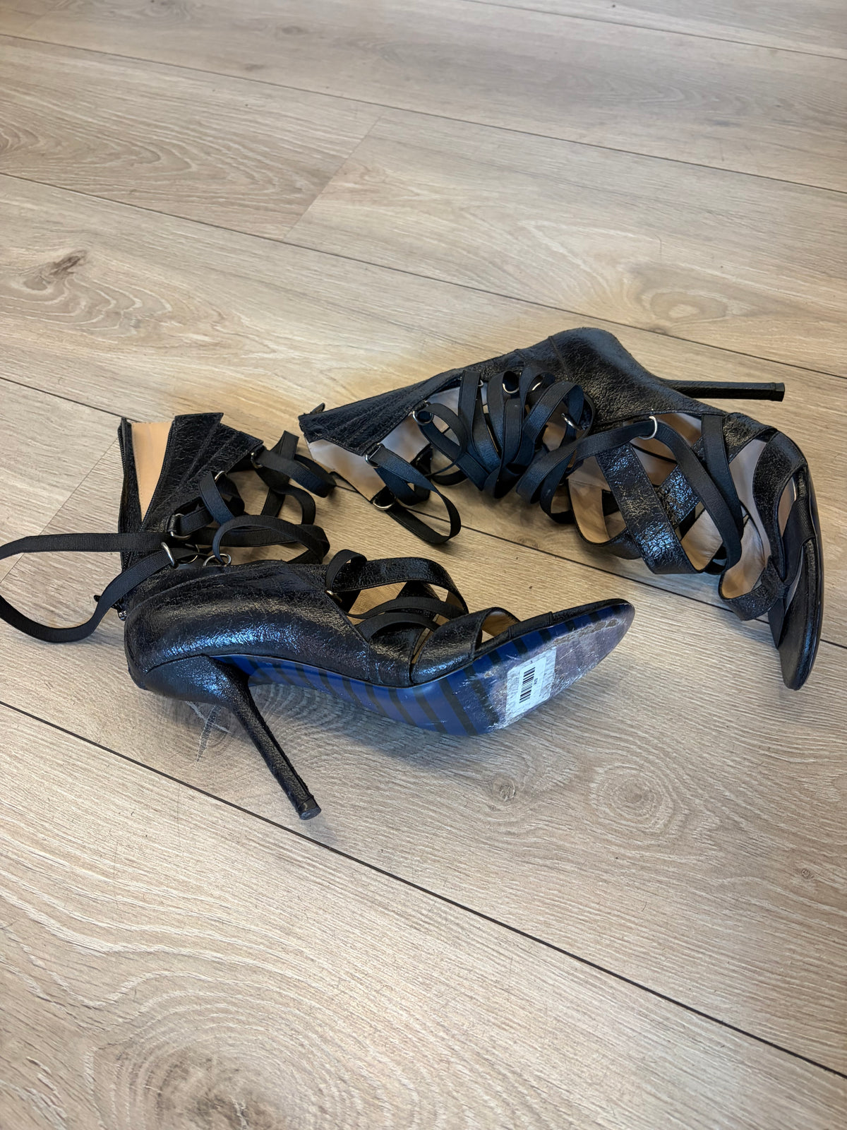Jean Paul Gaultier Black Leather Lace-Up Heeled Sandals #9609
