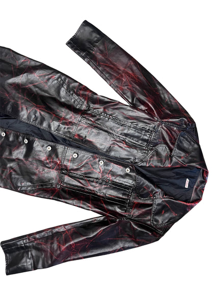 Y2K Black & Red Crackled Tech Trench Coat #11840