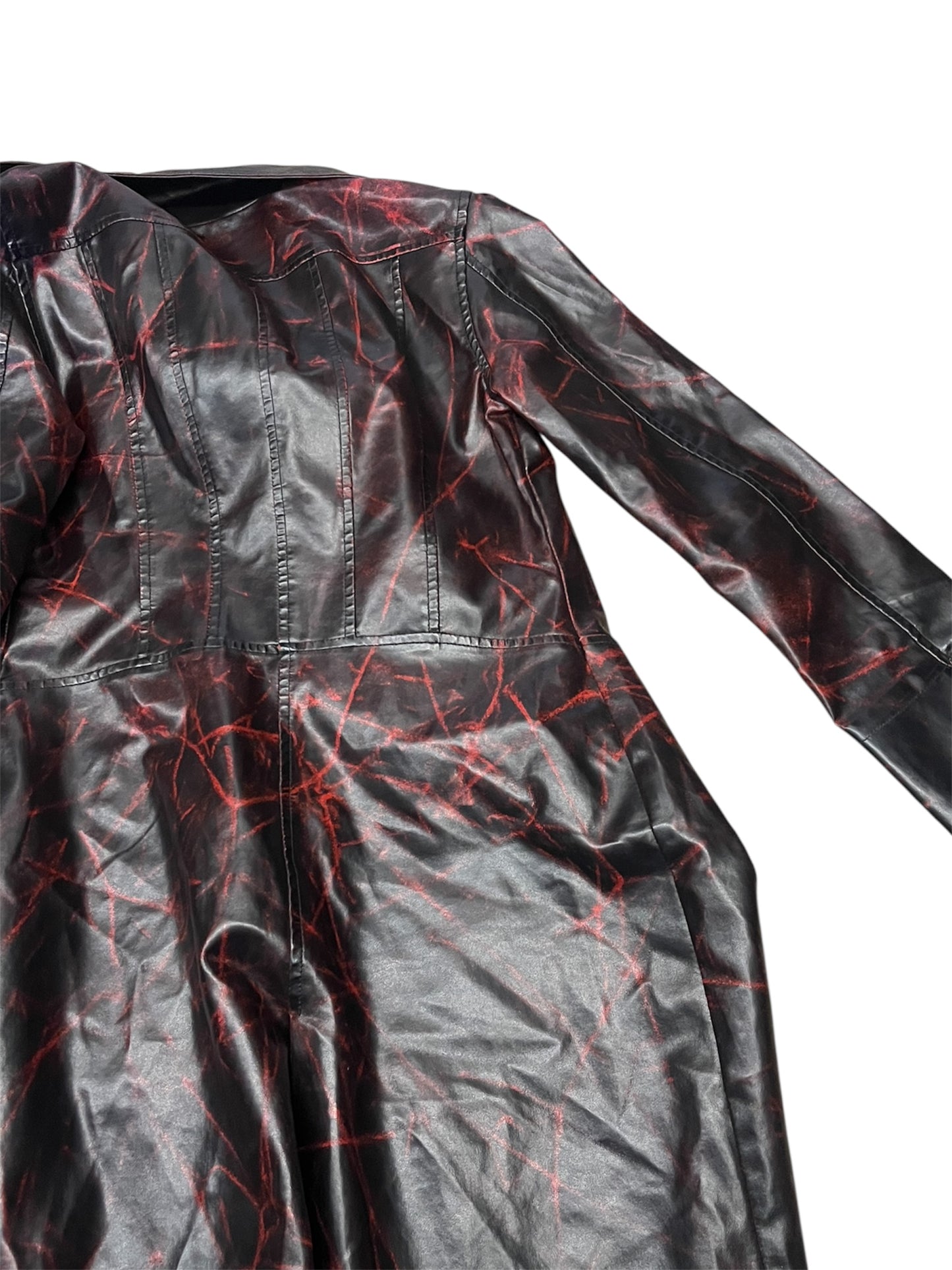 Y2K Black & Red Crackled Tech Trench Coat #11840