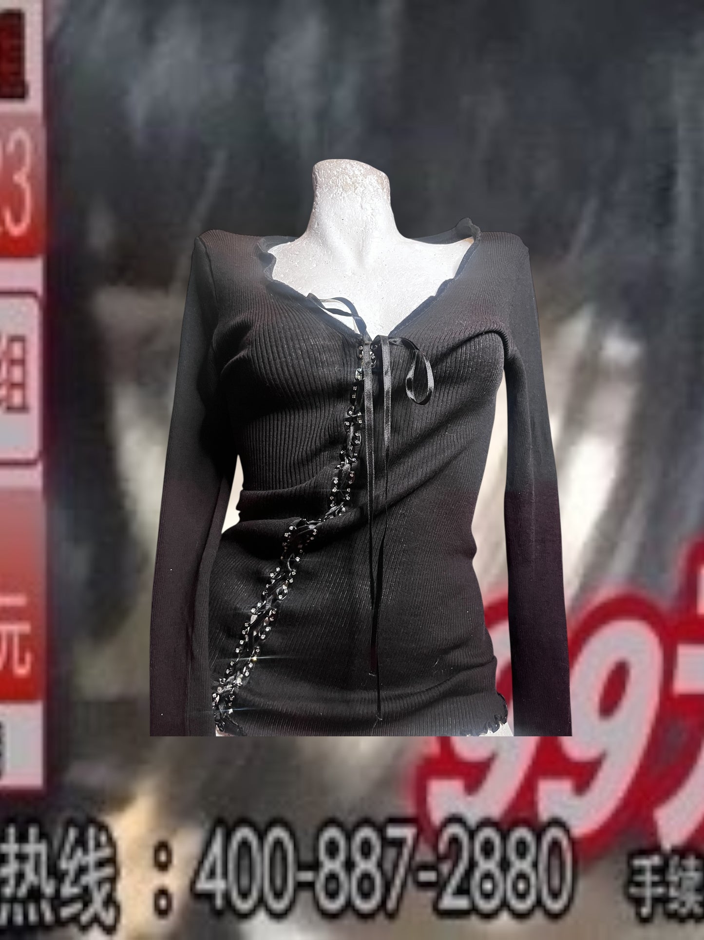 Ribbon Corset Knit Top #10646