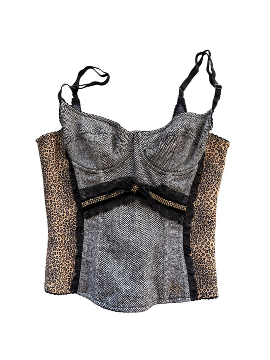 2000s Leopard Panel Wool Corset Top #13254