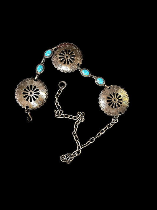 Vintage Concho Chain Belt with Turquoise Stones (1970s/80s)