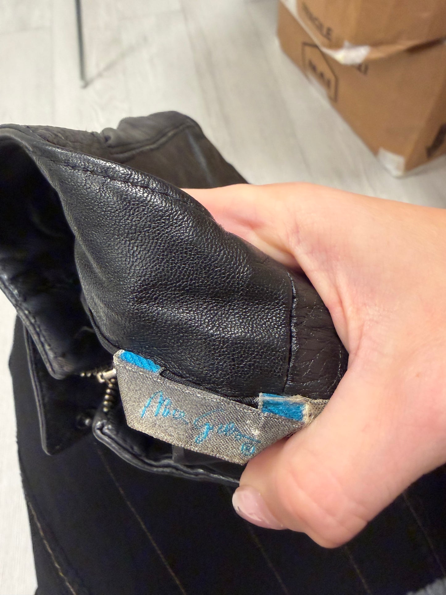 Black Leather Zip-Detail Coat #13334