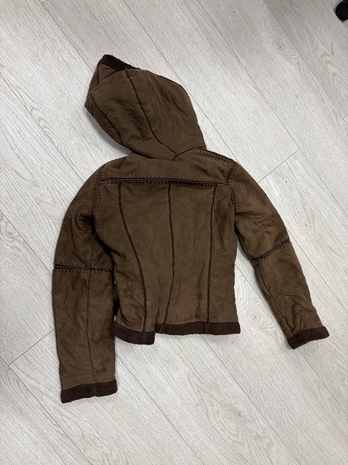 Vintage Morgan Hooded Faux Shearling Jacket #13340