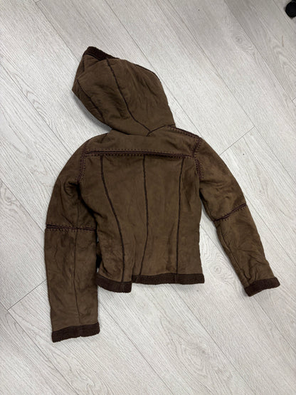 Vintage Morgan Hooded Faux Shearling Jacket #13340