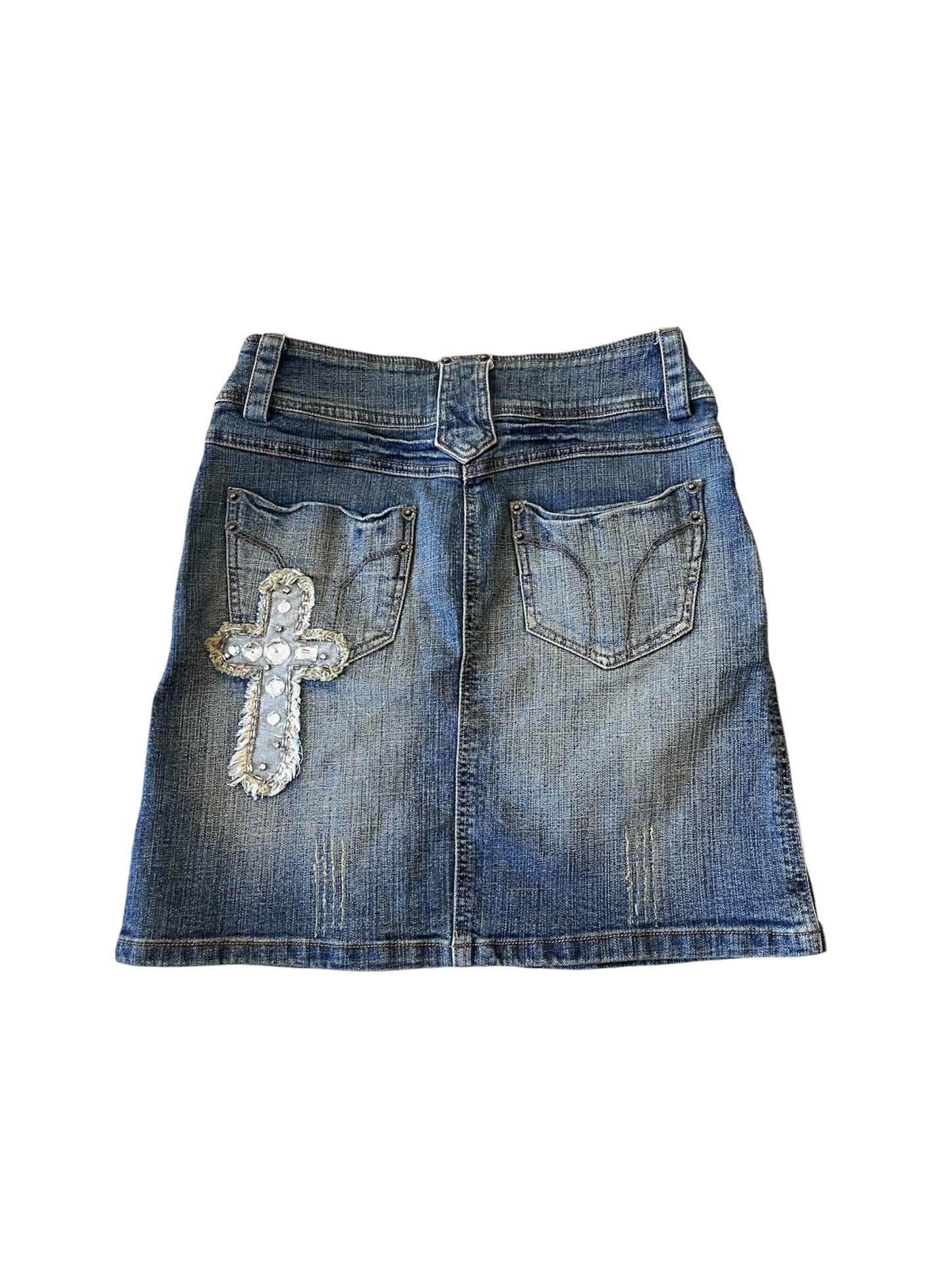 Rhinestone Cross Denim Mini Skirt #12768