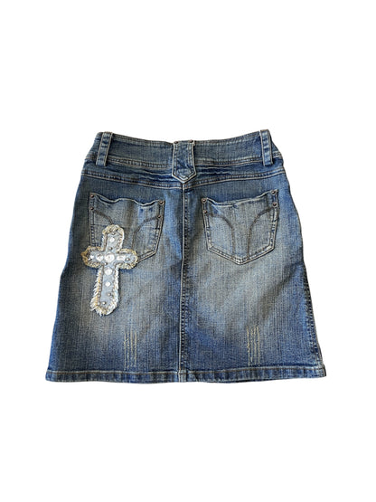 Rhinestone Cross Denim Mini Skirt #12768