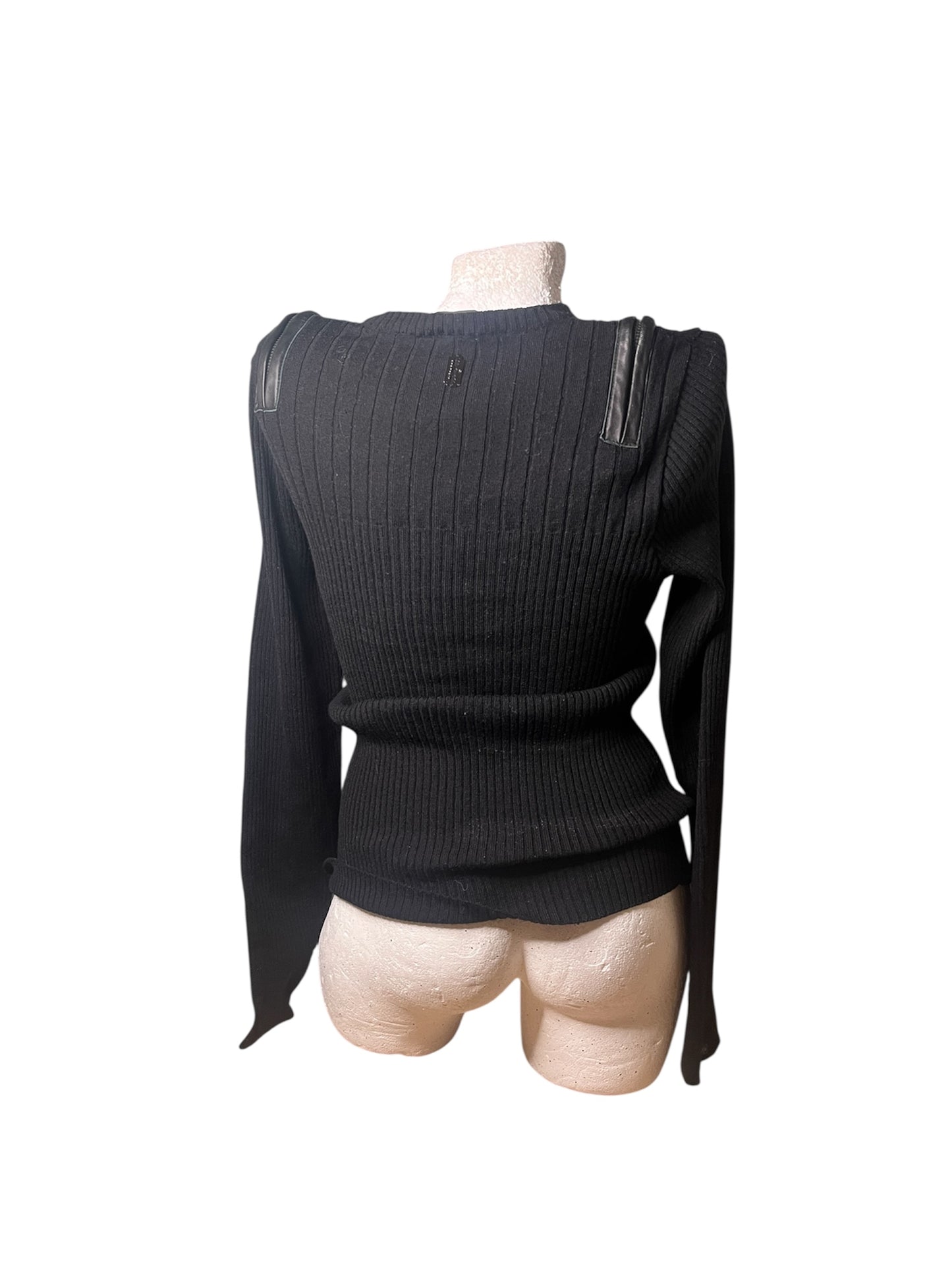 Richmond X Black Ribbed Knit Sweater with Zip Shoulder Detail #11599
