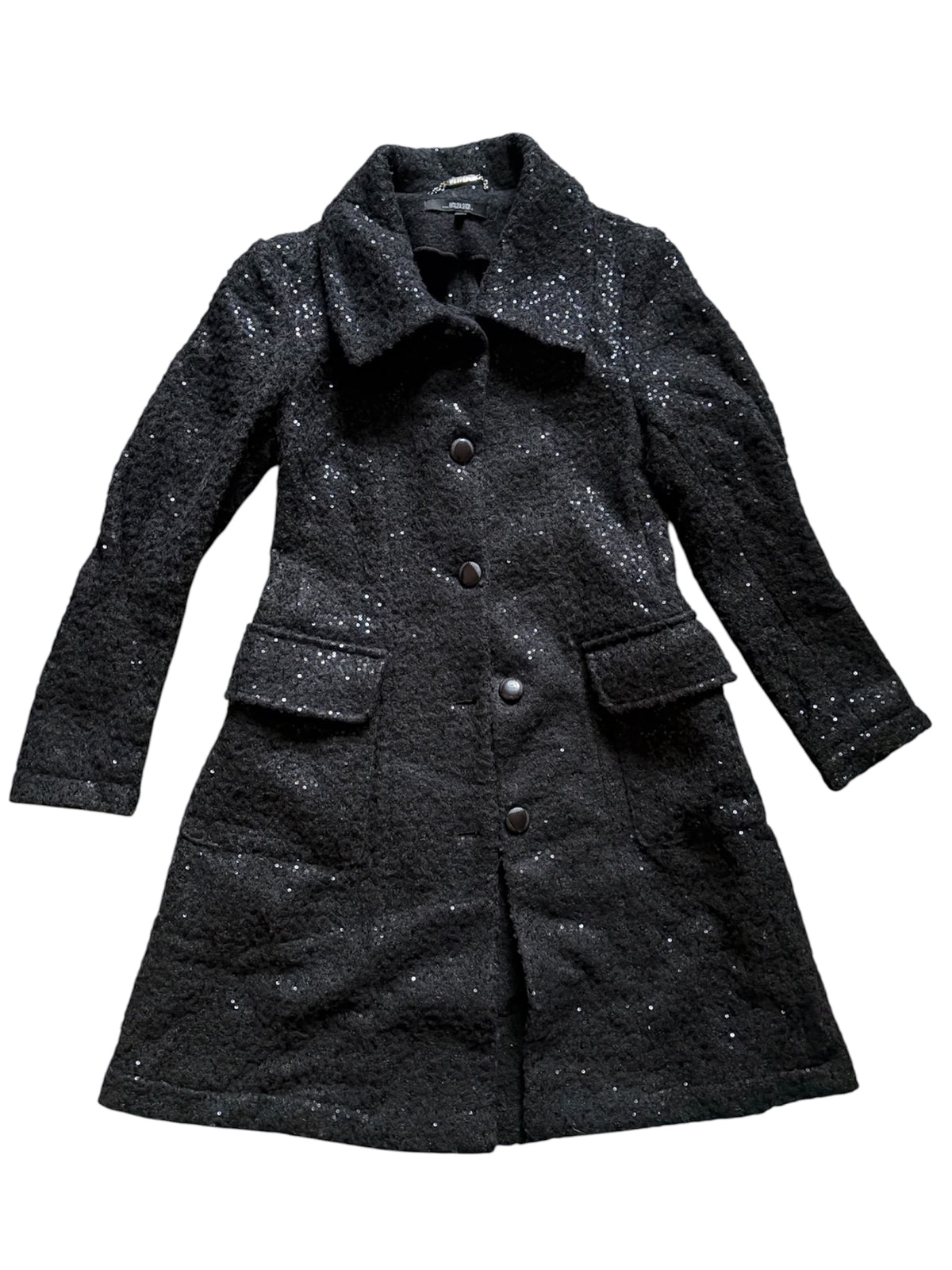 Patrizia Suzzi Black Wool Blend Coat with Sequin Detail #13566