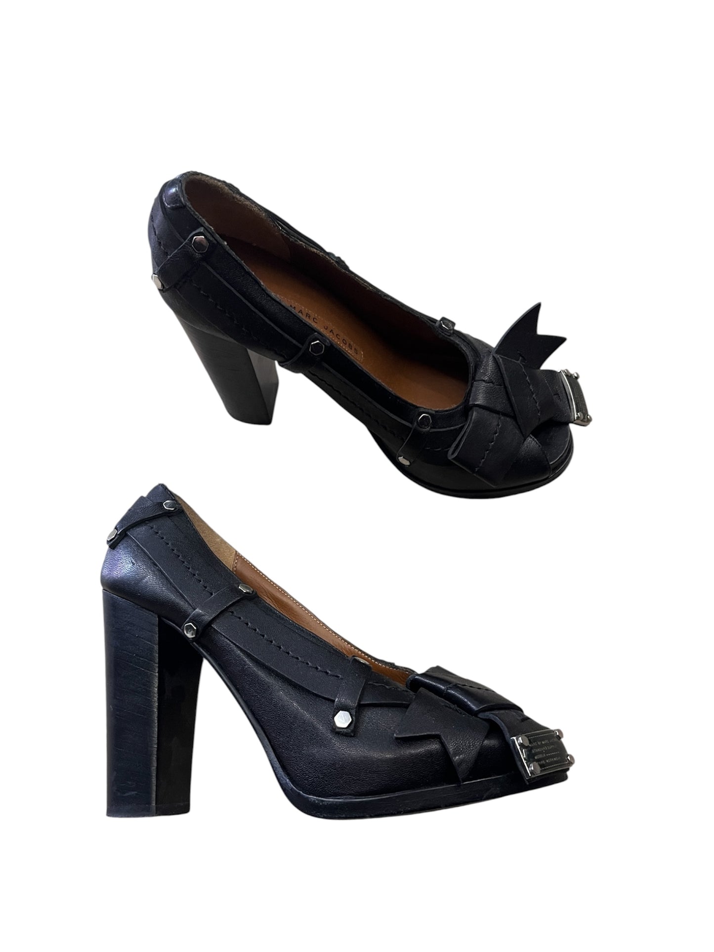 Marc by Marc Jacobs Studded Leather Peep Toe Heels #12733