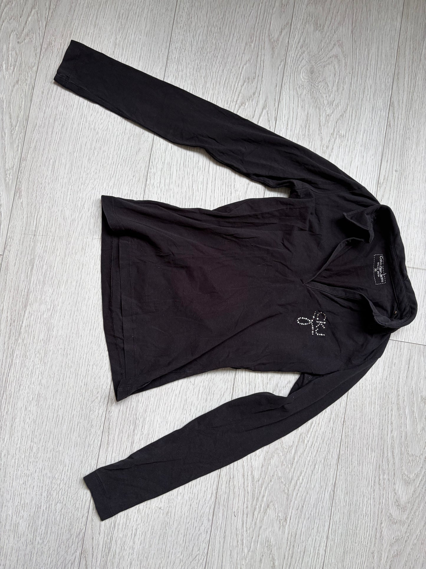 Calvin Klein Jeans Y2K Rhinestone Polo Top #13216