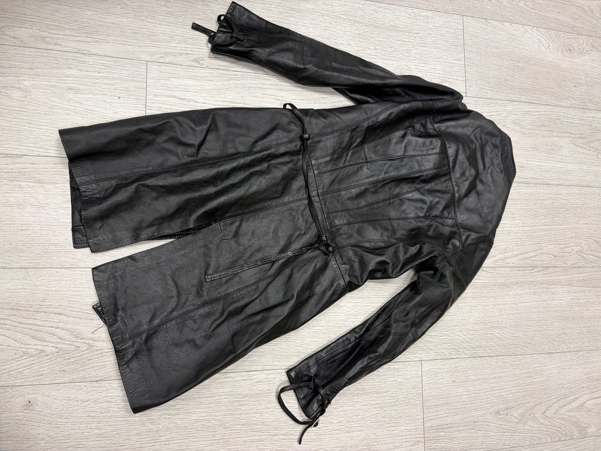 Black Leather Zip-Detail Coat #13334